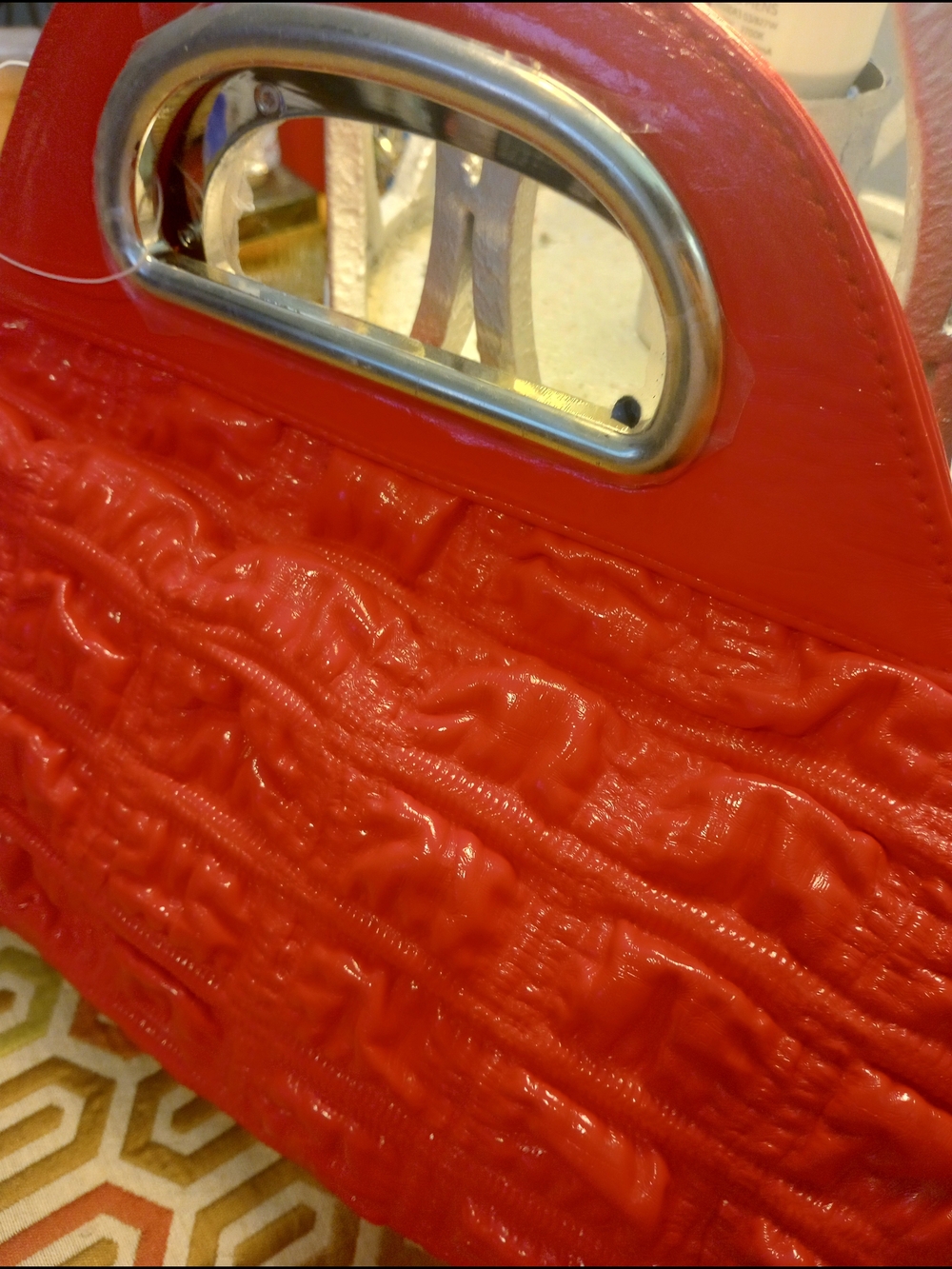 Red Ruffled Handbag with Silver Accent - Picture 2 of 14